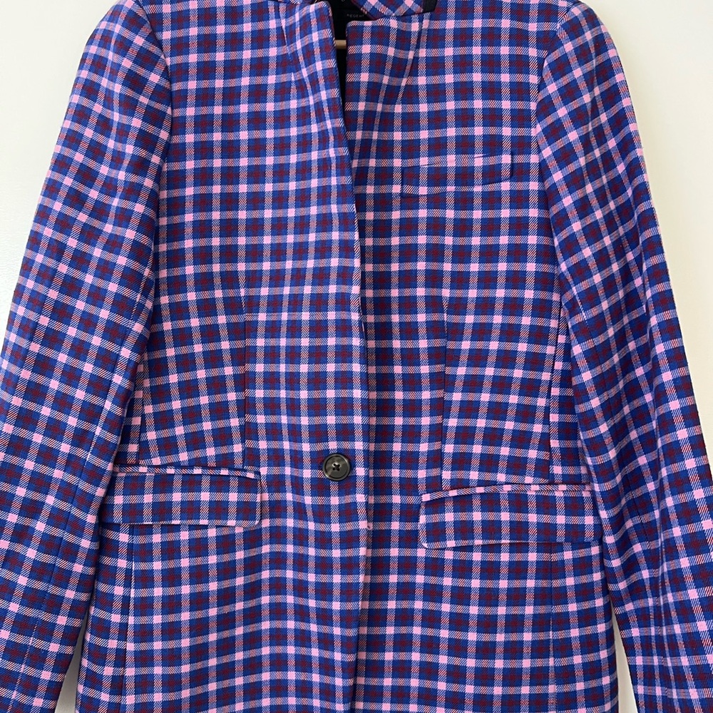 J.Crew Women's Purple Plaid Single-Button Coat